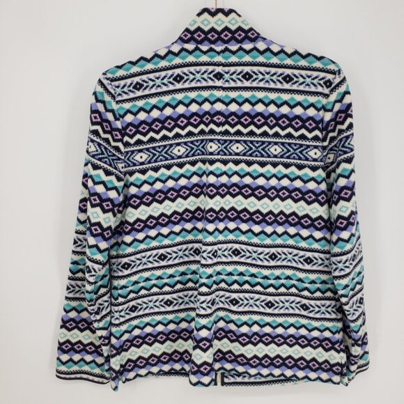 Talbots Fair Isle Print Full Zip Up Fleece Jacket M Womens Teal Blue Purple - Picture 2 of 7